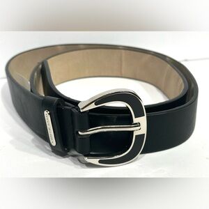 Steve Madden Faux Black Leather Silver/Black Buckle Belt Women Medium